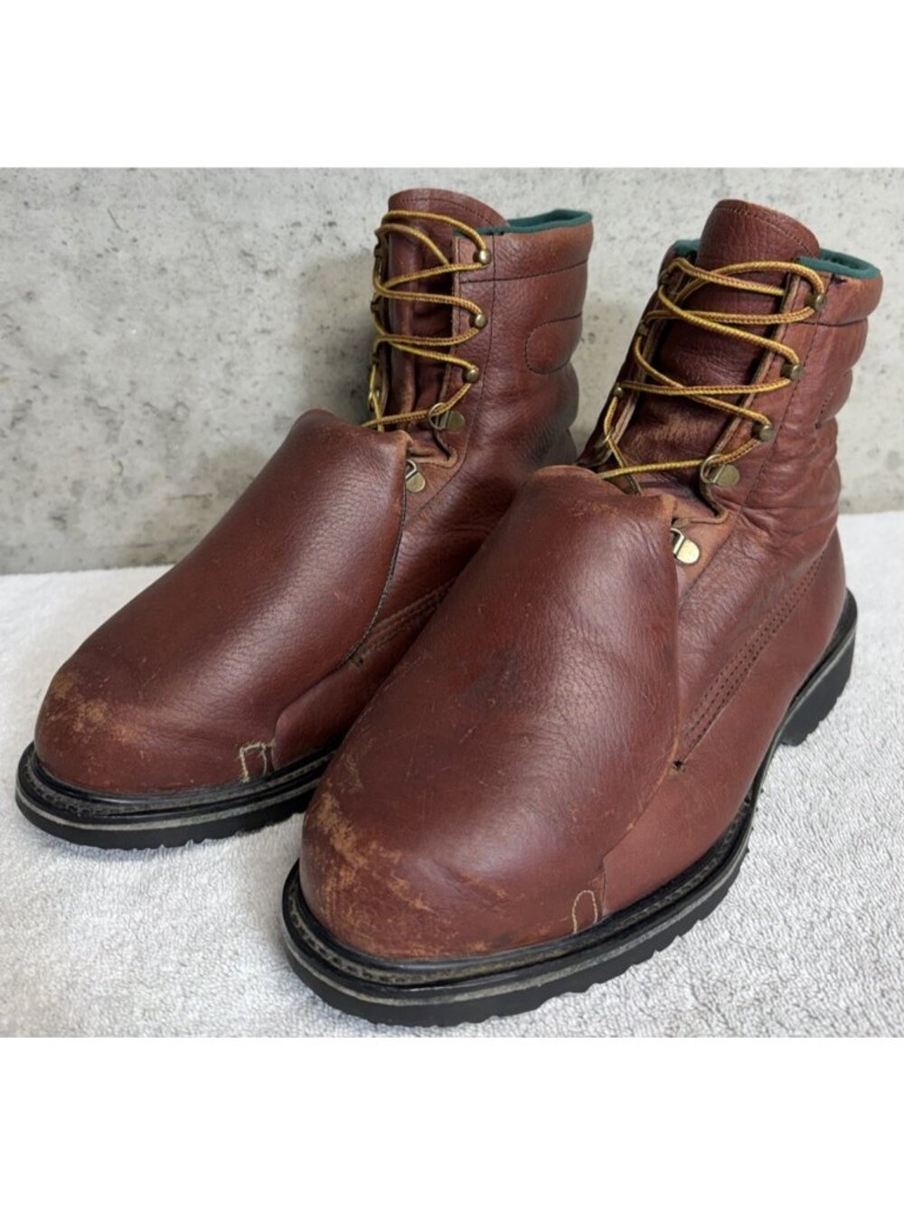 Vintage Hy-Test Safety Boots Brown Leather Metatarsal Guard Clincher II Sz 10.5D